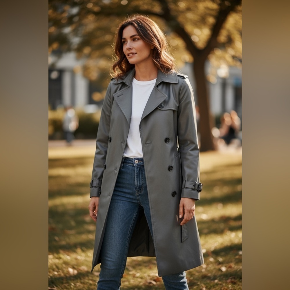 London Fog Charcoal Double-Breasted Trench Coat - Size XL